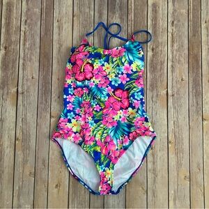 BONGO Bright Blue & Hot Pink Tropical One-Piece Swimsuit